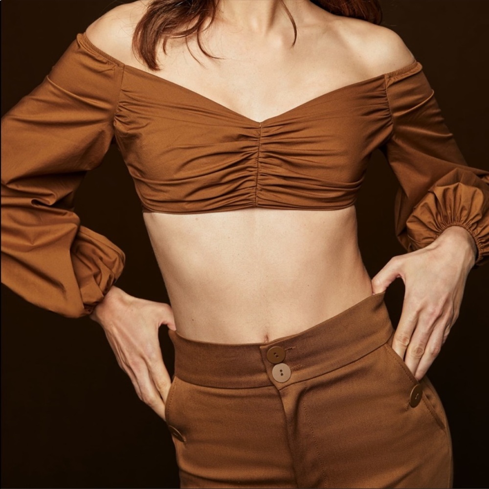 Studio Brown Draped Crop Top!